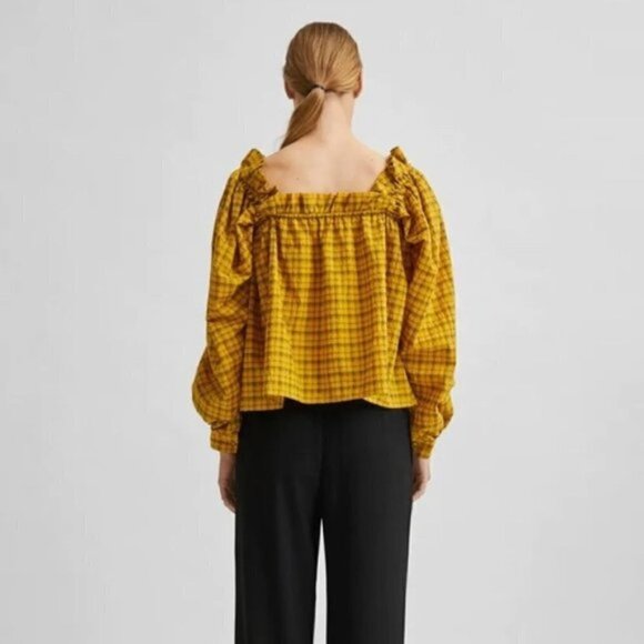 𝅺SELECTED Femme | Nwt Yellow Plaid Blouse - Picture 4 of 13